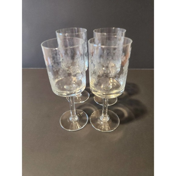 4 MCM Vtg Etched Flowers Floral Sherry Cordial Wine Glasses 7" Aperitif - Picture 9 of 11